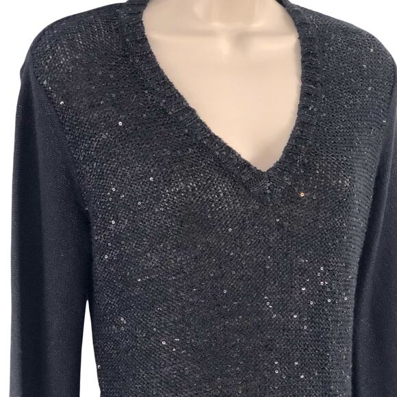 Charter Club Black Sparkle Tunic Sweater V Neck Long Sleeve - Picture 5 of 16